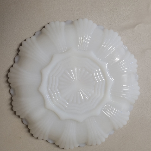Vintage Milk Glass Relish Plate and Bowl with Gold accent Trim - Picture 6 of 14